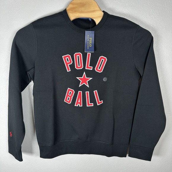 NEW Polo Ralph Lauren Mens Medium Black Polo Ball Crewneck Pullover Sweatshirt